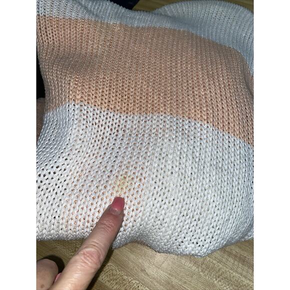 VINTAGE 80s Hunters Run Sweater Women’s White Peach Cardigan Ramie Cotton Medium - Picture 9 of 9